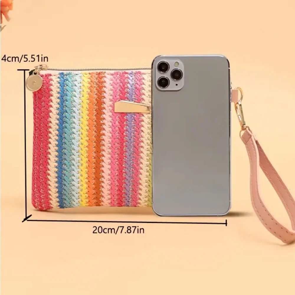 Brown Striped Nylon Woven Striped Wristlet - Picture 3 of 3